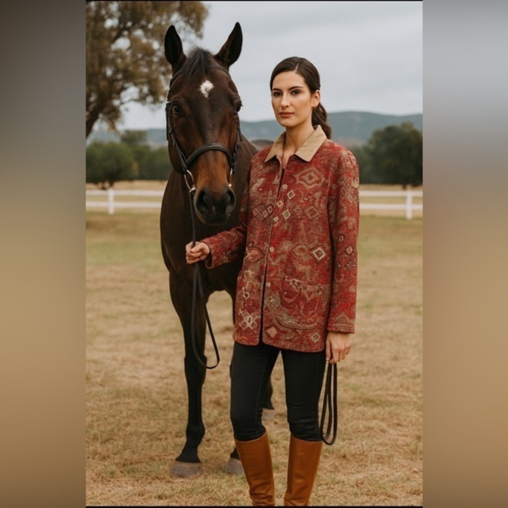 Vintage 90’s Deborah Murray Designs Southwestern Tapestry Jacket,Collar,Pkts❤️💛🩶